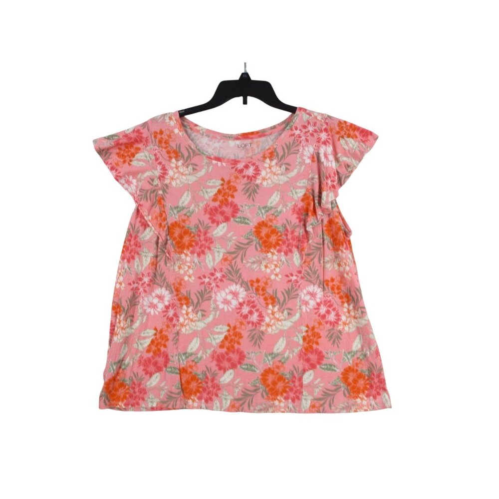 Loft Outlet‎ Floral Rayon Cap Sleeve Blouse In Coral Pink XL